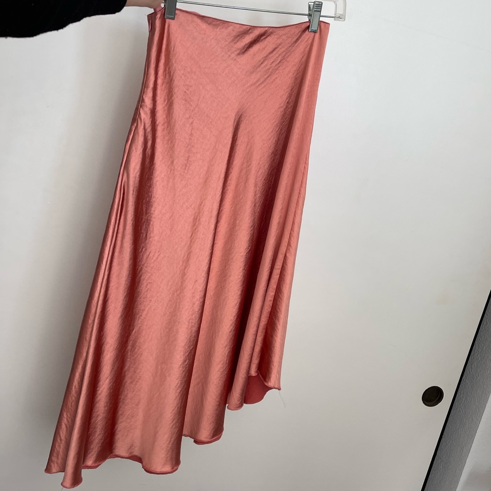 Asymmetrical pink silk skirt midi skirt